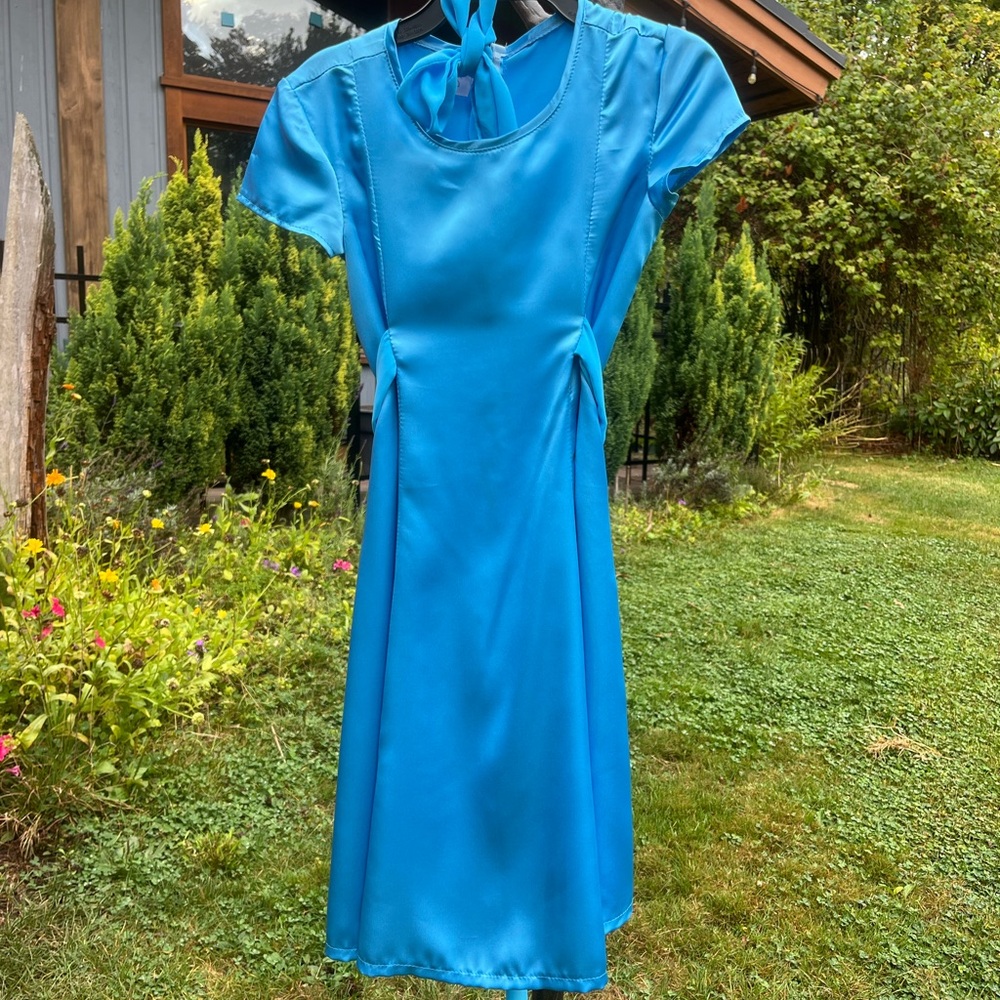 Elegant Blue Satin Girls Dress